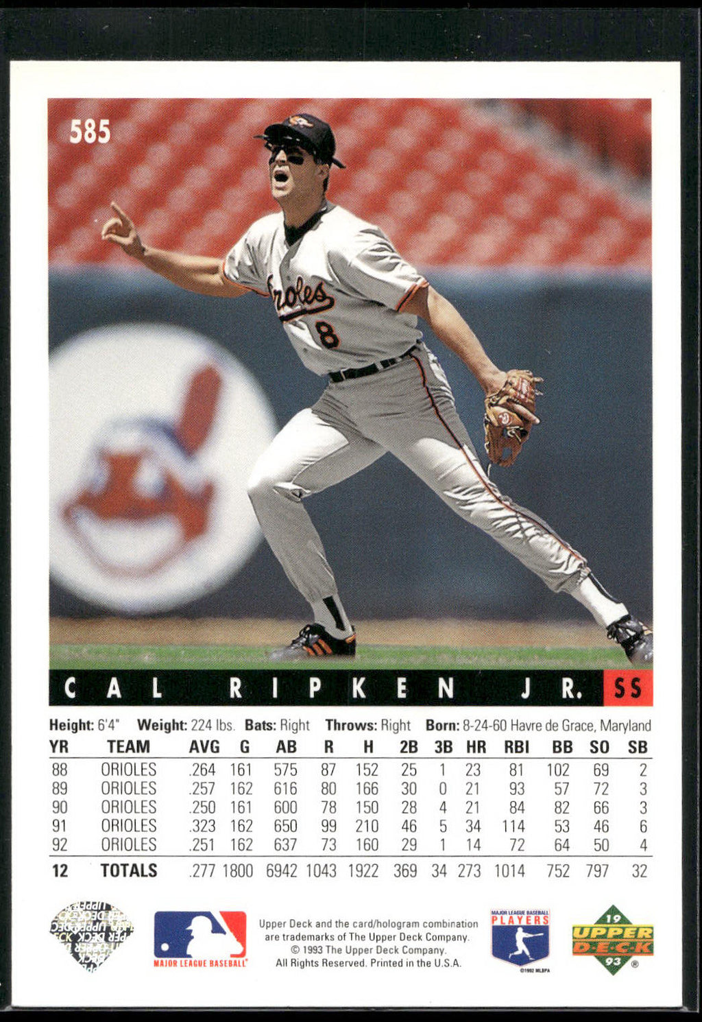 1993 Upper Deck #585 Cal Ripken Jr.
