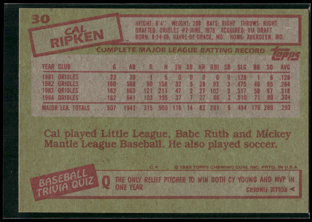 1985 Topps #30 Cal Ripken