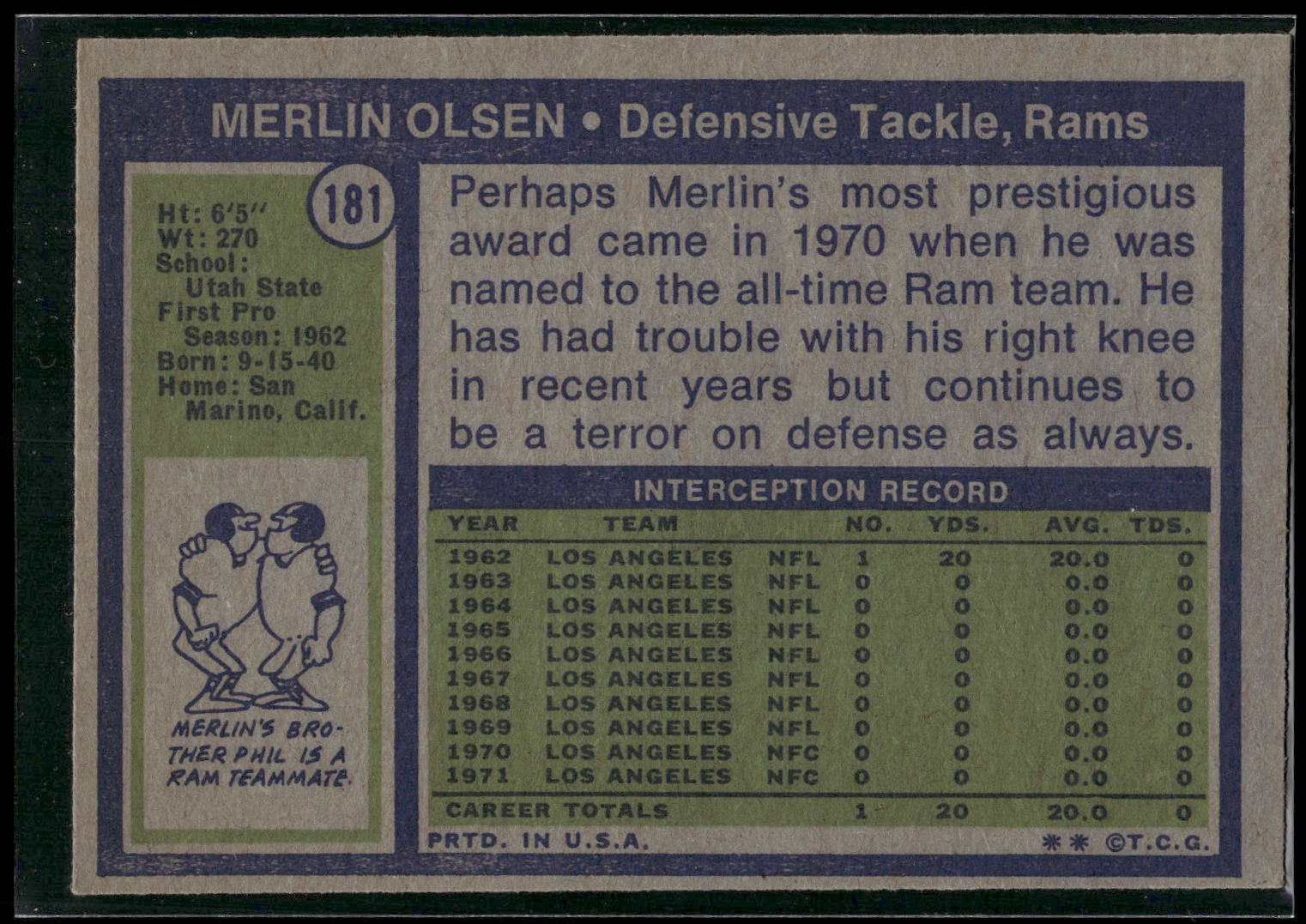 1972 Topps #181 Merlin Olsen