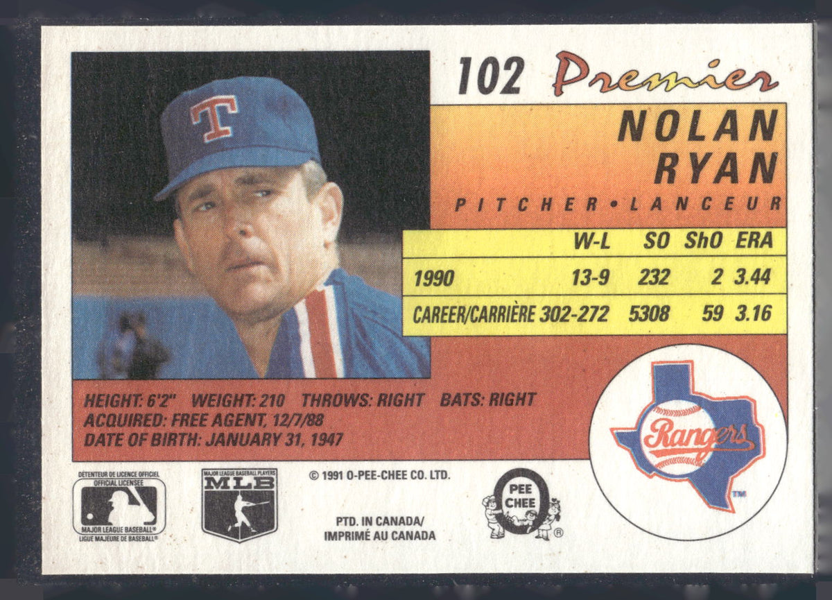 1991 O-Pee-Chee Premier #102 Nolan Ryan