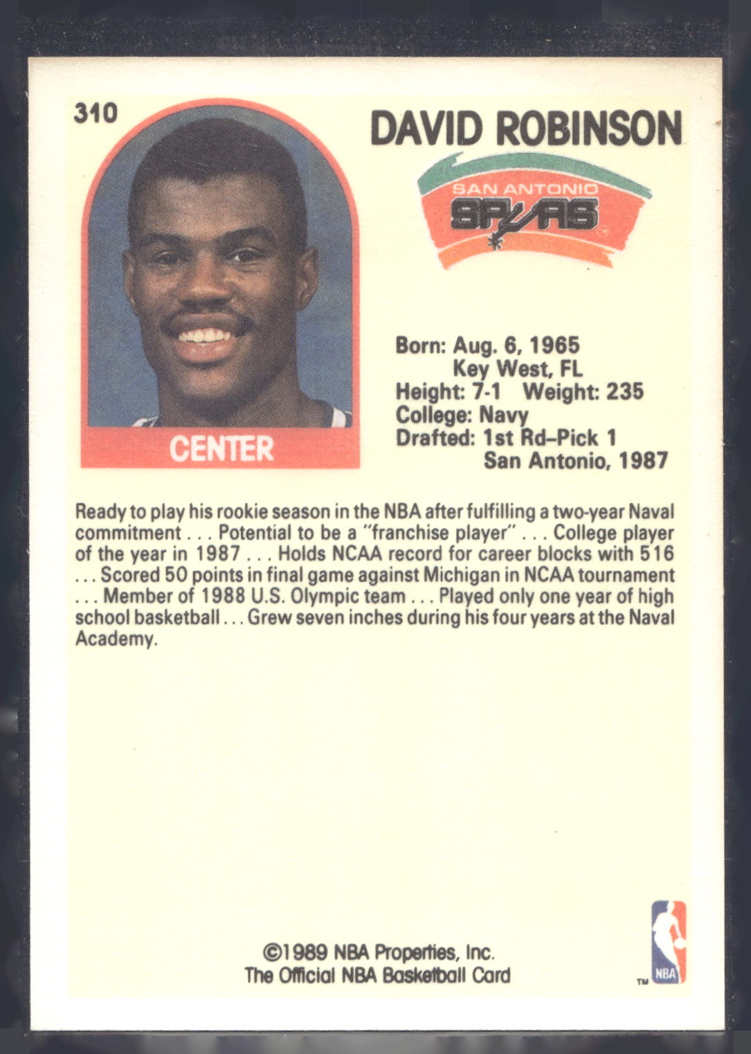 1989-90 Hoops #310 David Robinson