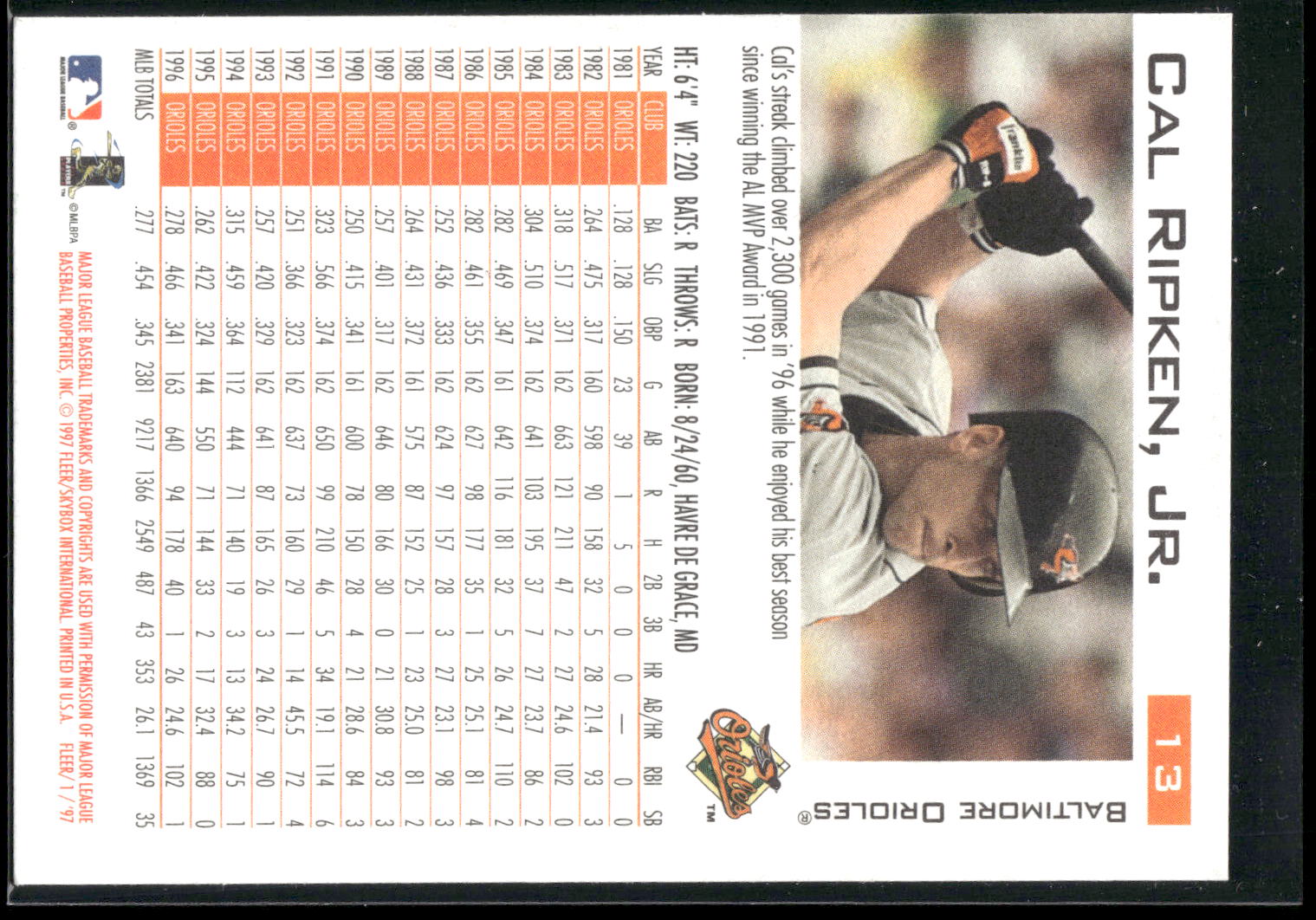 1997 Fleer #13 Cal Ripken, Jr.