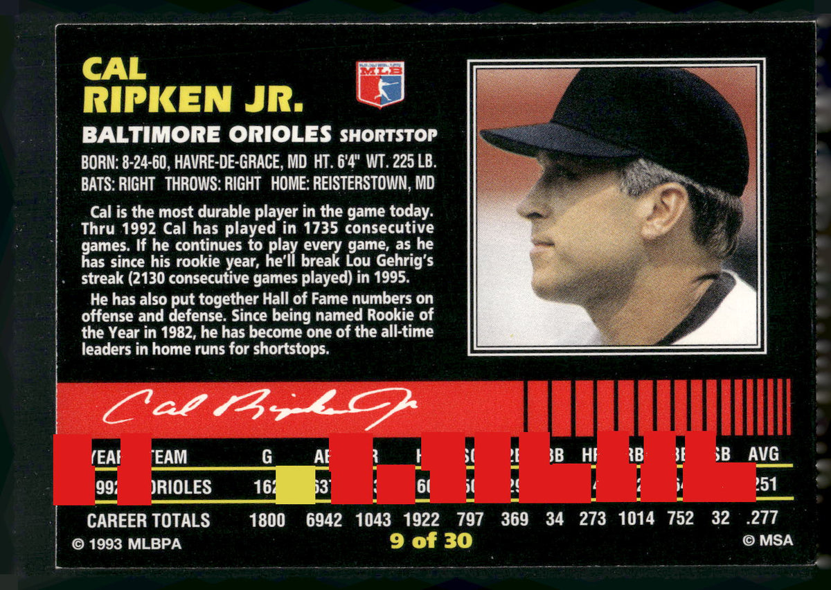 1993 Post Cereal #9 Cal Ripken Jr.