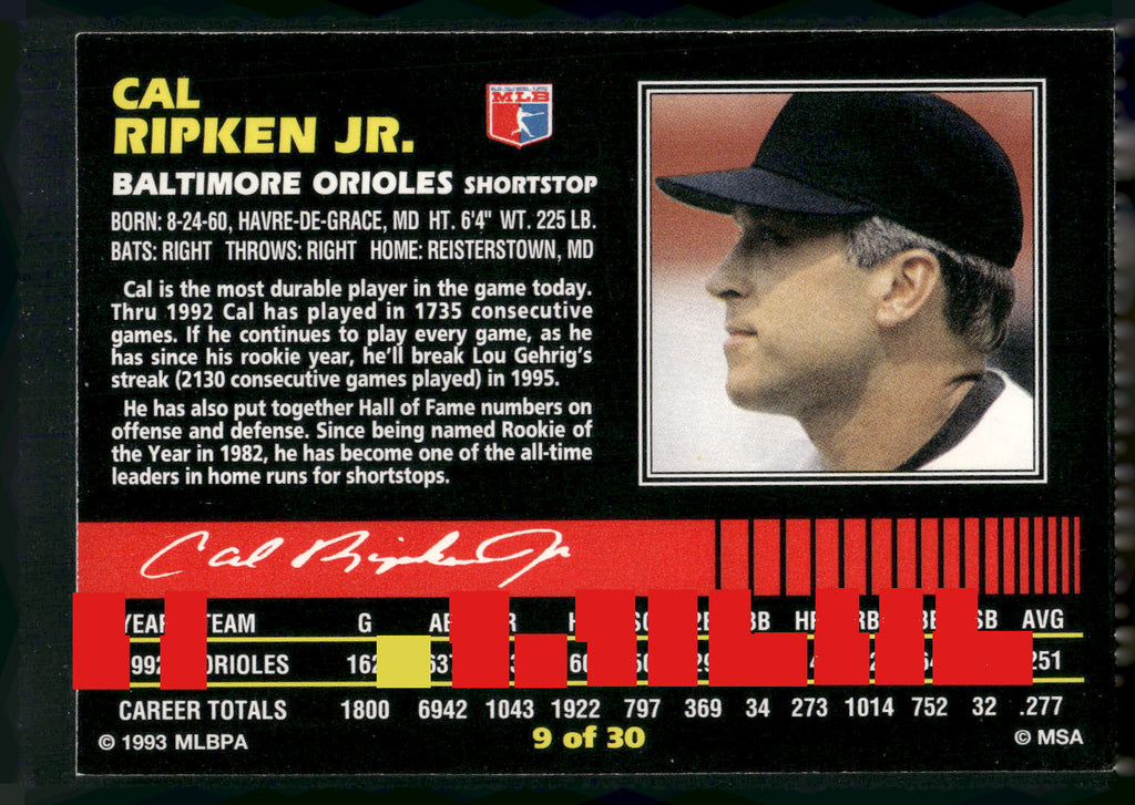 1993 Post Cereal #9 Cal Ripken Jr.