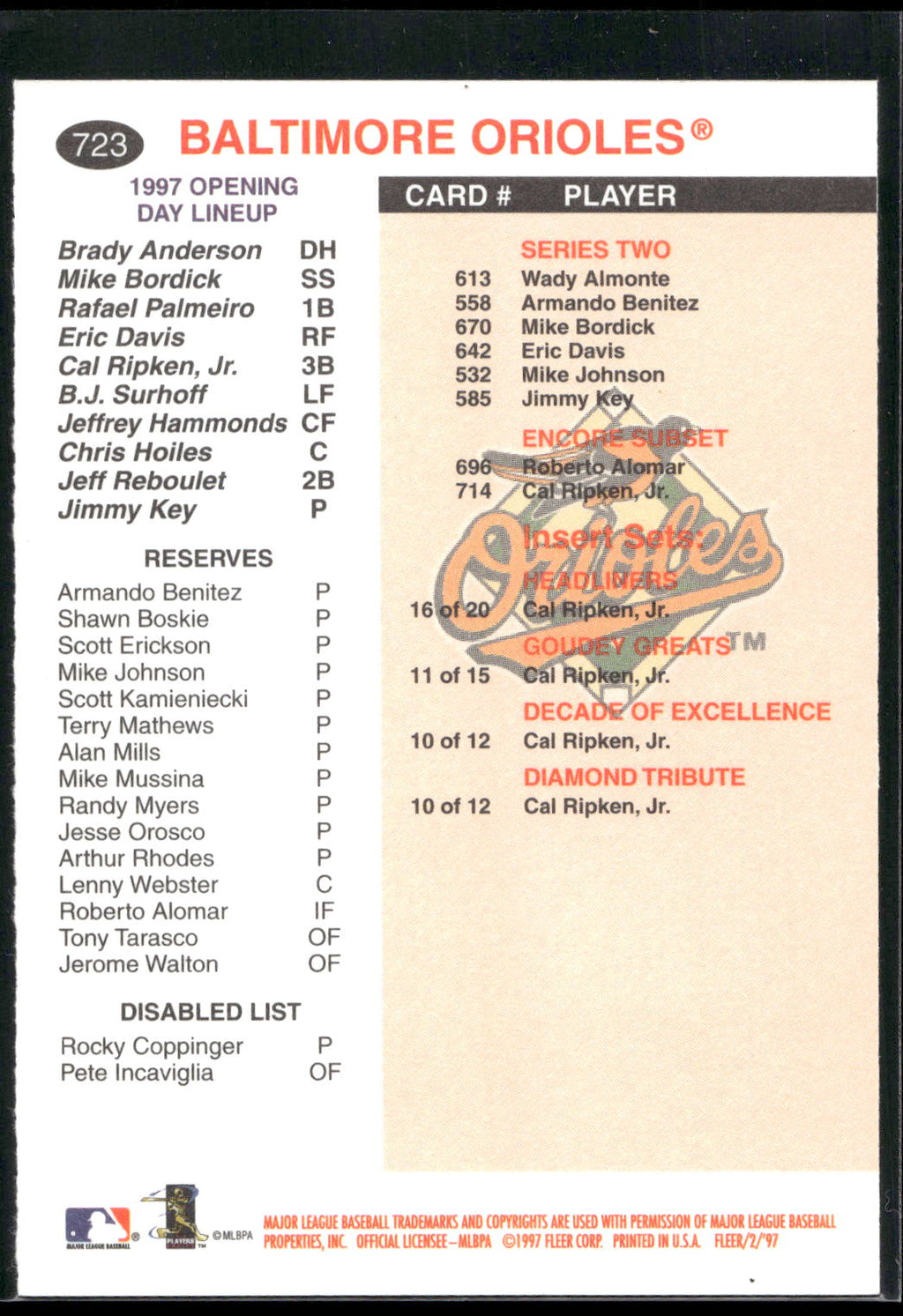 1997 Fleer #723 Cal Ripken, Jr.
