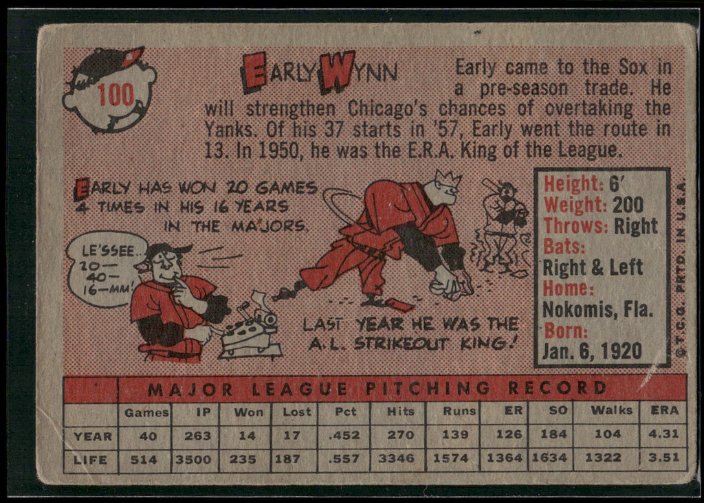 1958 Topps #100a Early Wynn