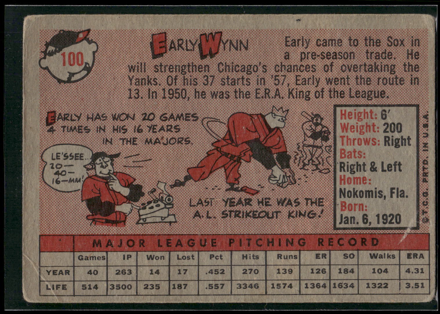 1958 Topps #100a Early Wynn
