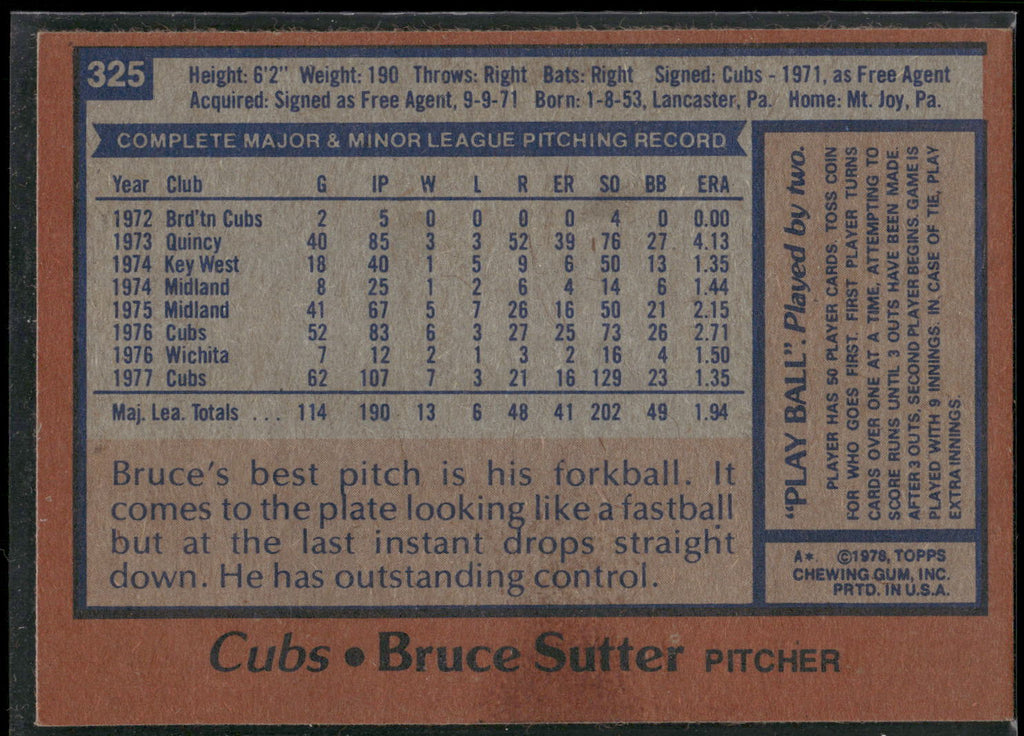1978 Topps #325 Bruce Sutter