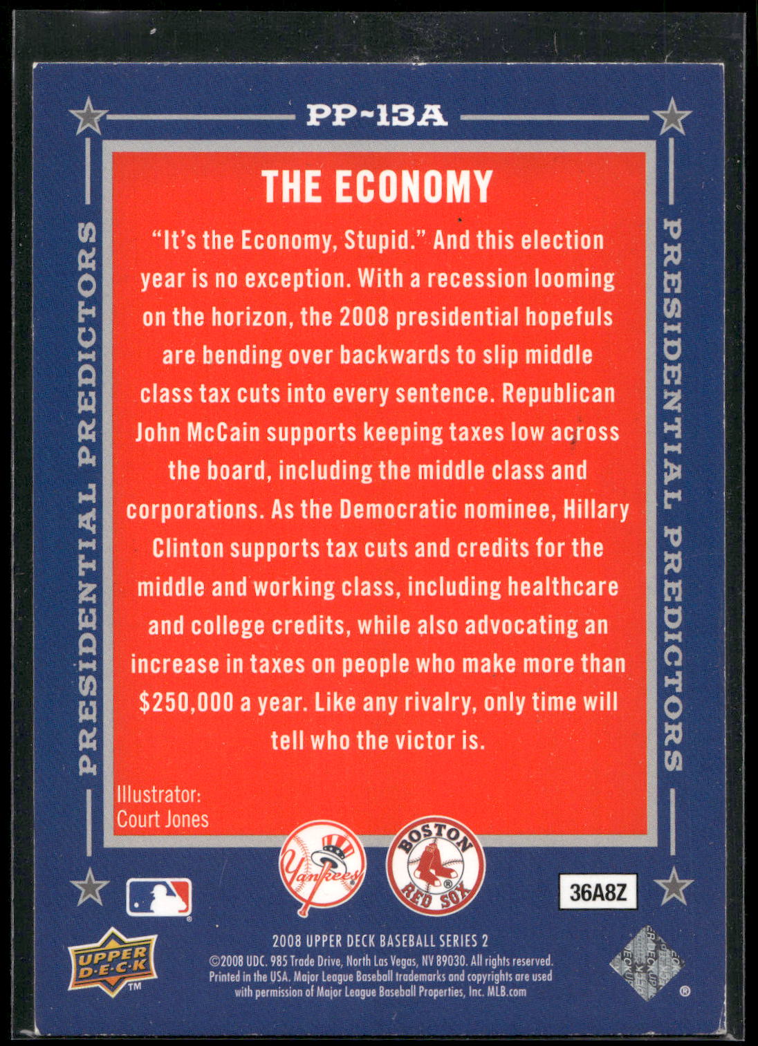 2008 Upper Deck #PP-13A John McCain / Hillary Clinton Presidential Predictors
