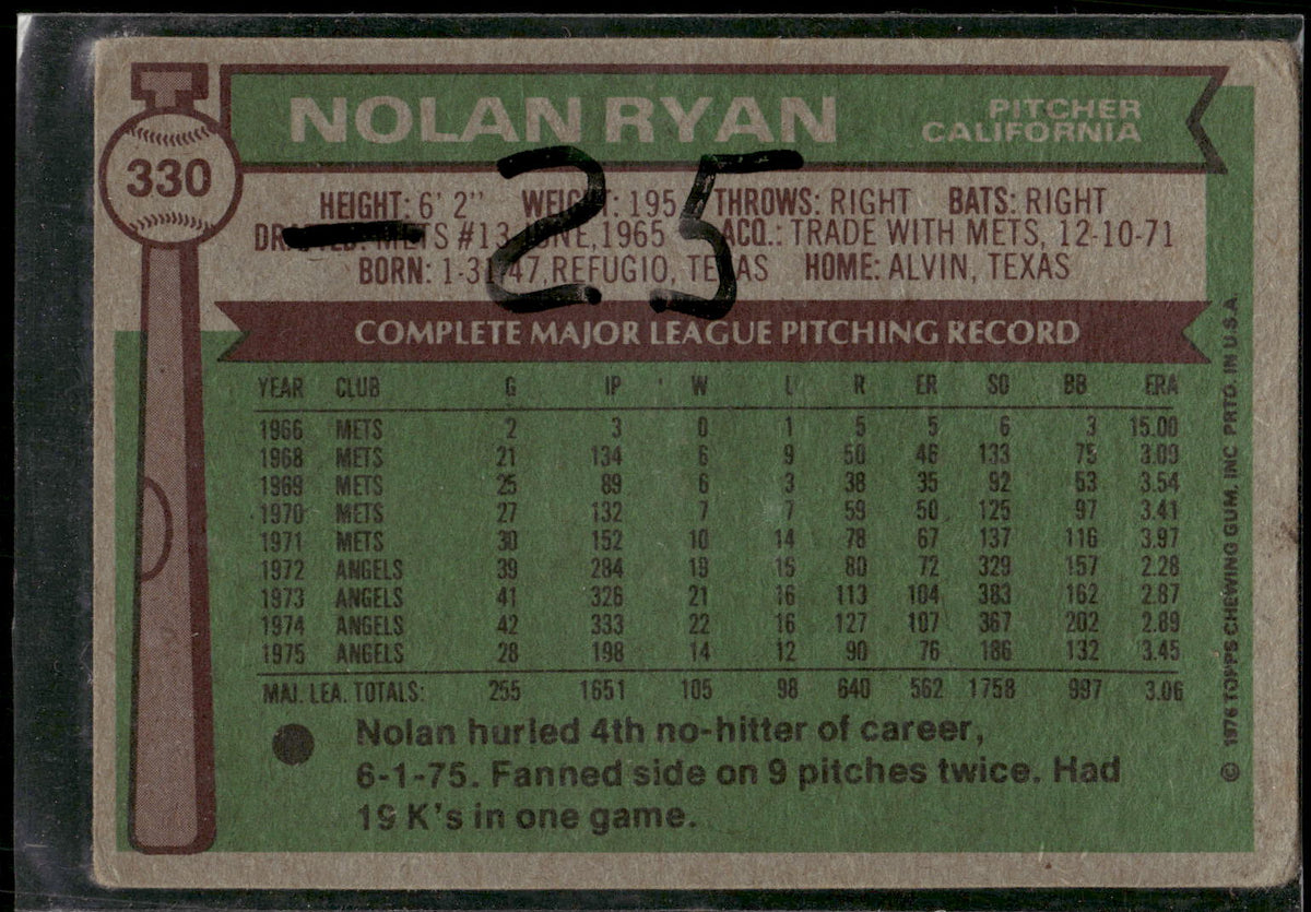 1976 Topps #330 Nolan Ryan