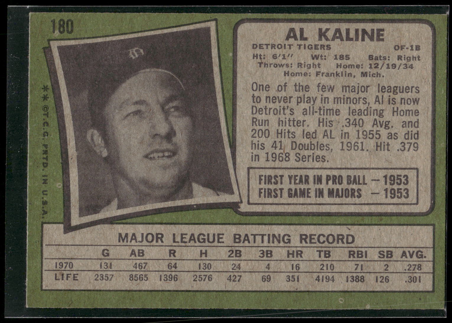 1971 Topps #180 Al Kaline