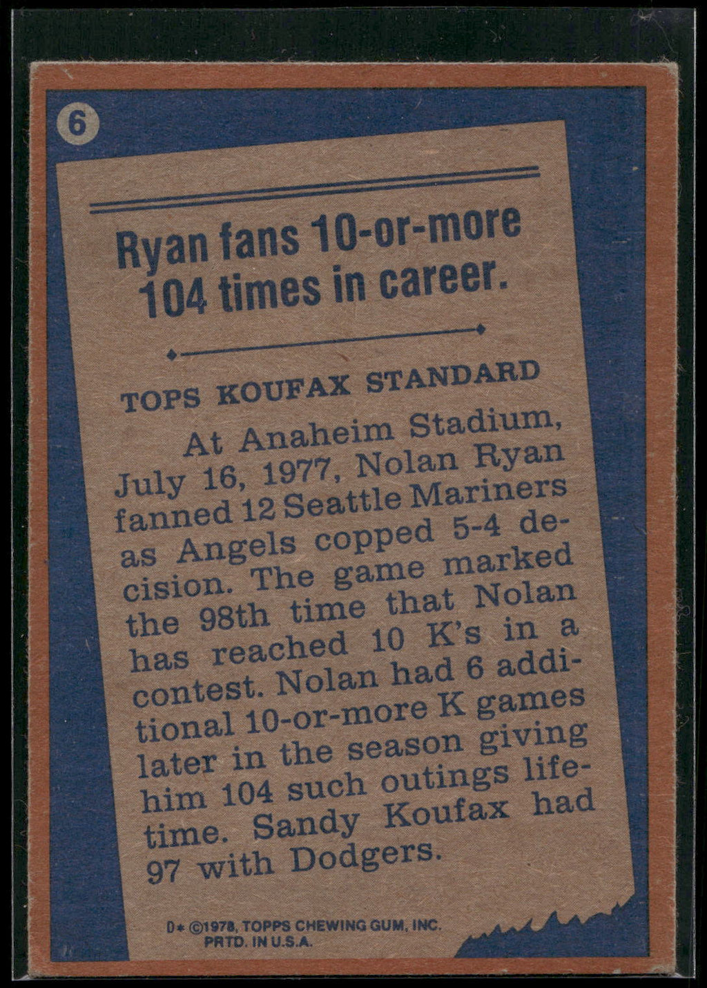 1978 Topps #6 Nolan Ryan