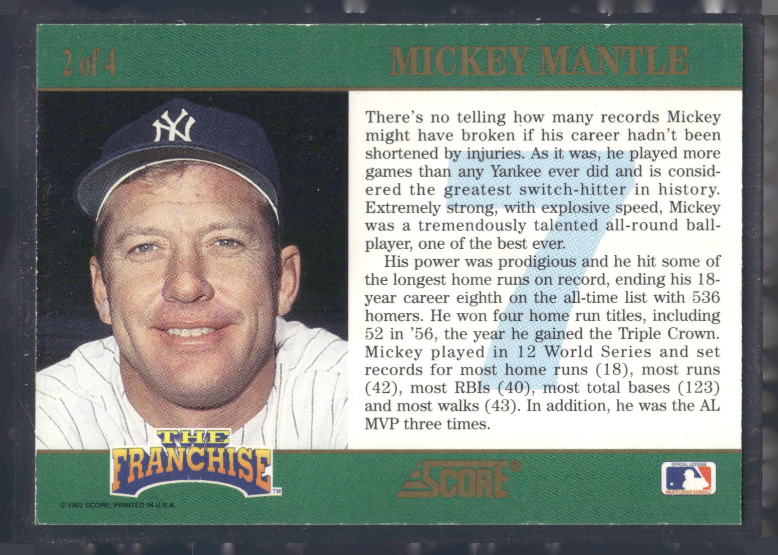 1992 Score #2 Mickey Mantle The Franchise