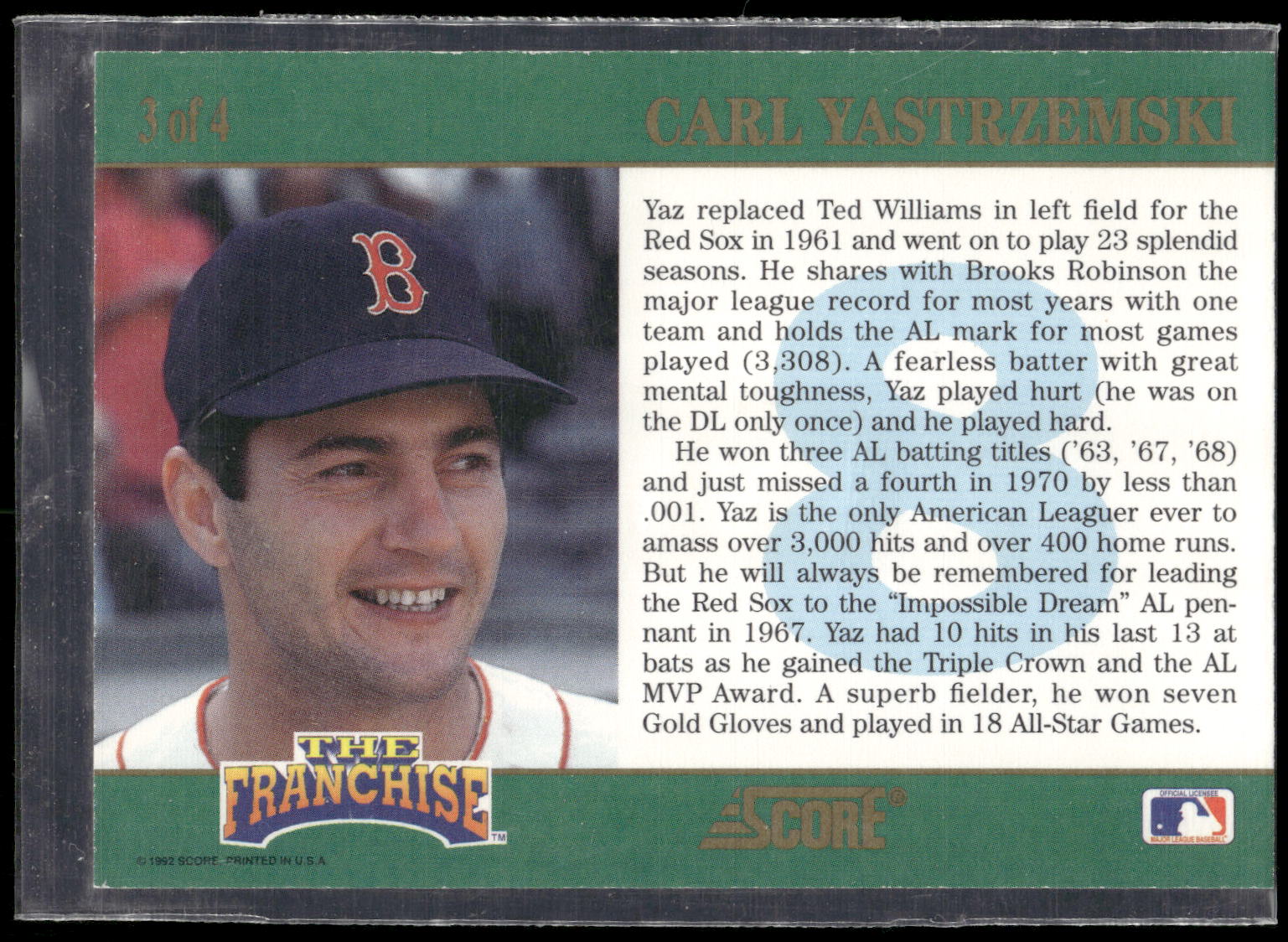 1992 Score #3 Carl Yastrzemski The Franchise