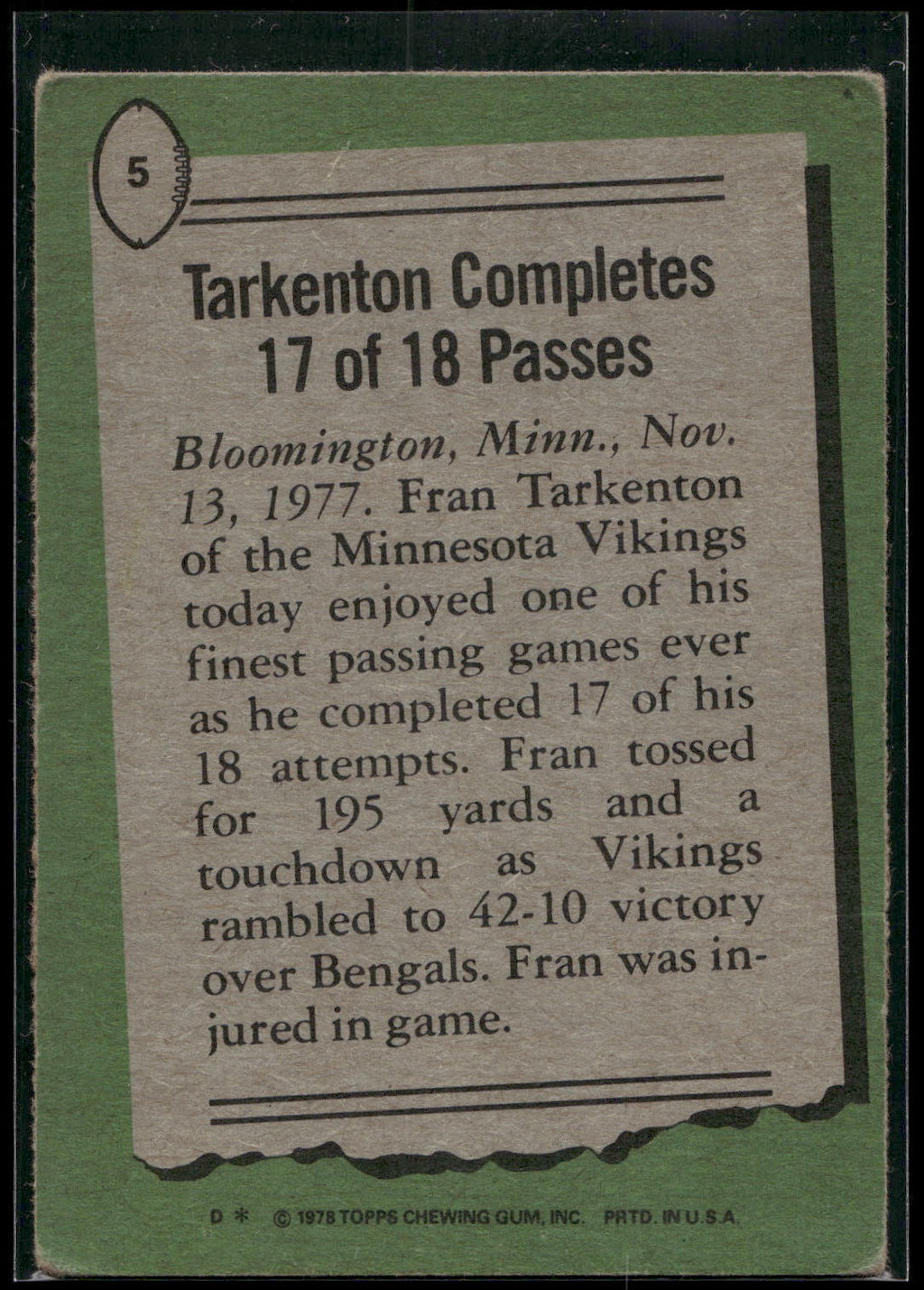 1978 Topps #5 Fran Tarkenton