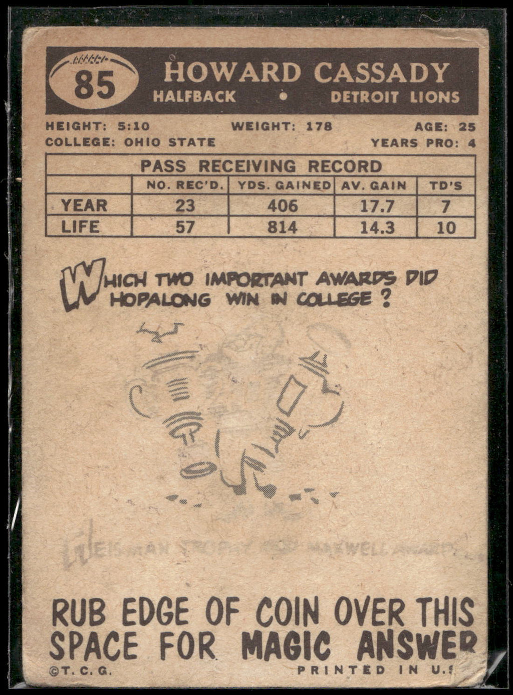 1959 Topps #85 Howard Cassady