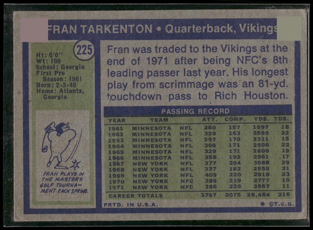 1972 Topps #225 Fran Tarkenton