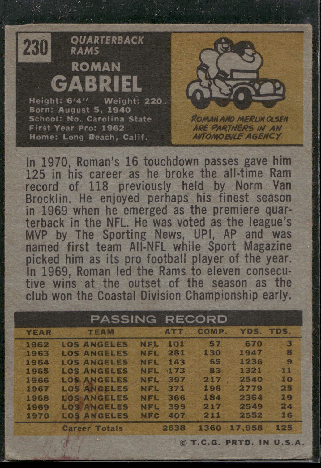 1971 Topps #230 Roman Gabriel