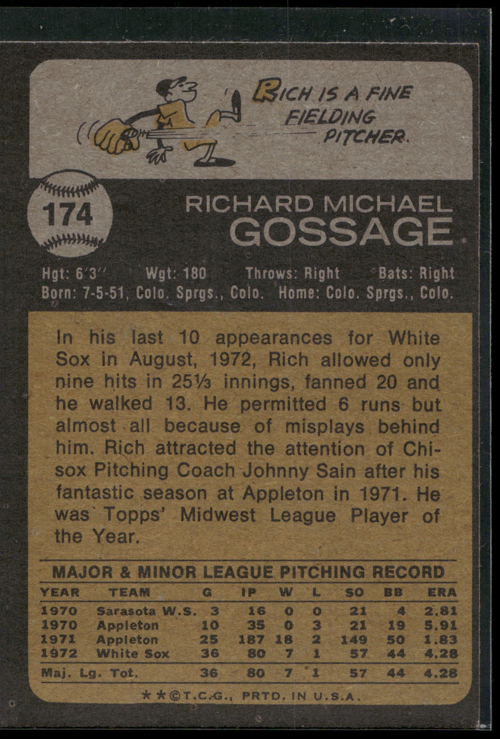 1973 Topps #174 Rich Gossage
