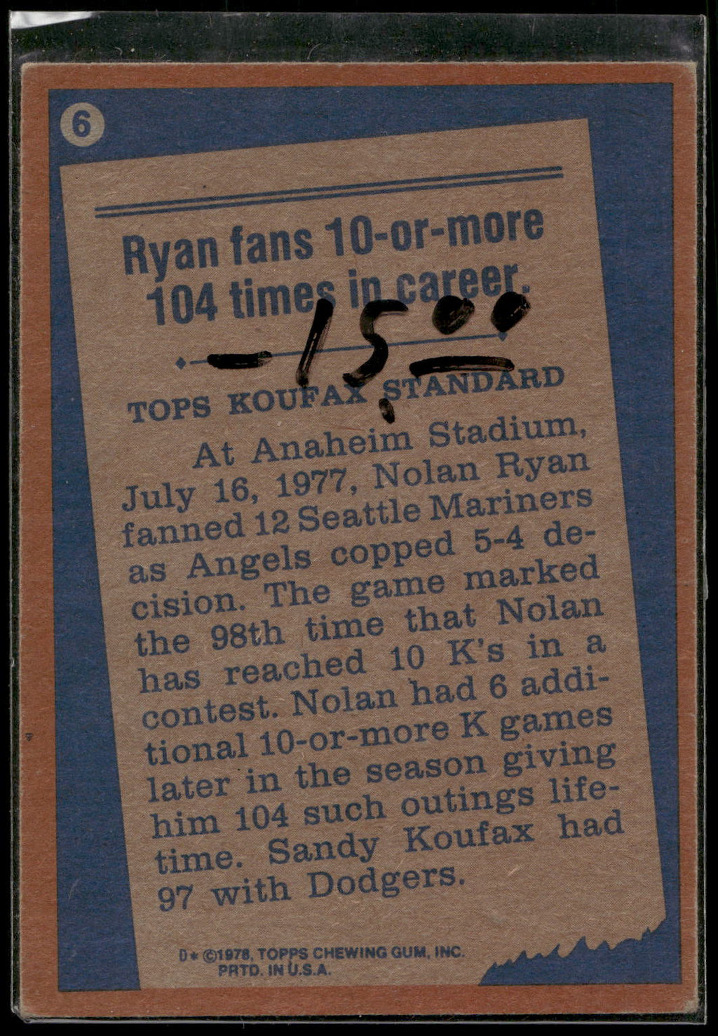 1978 Topps #6 Nolan Ryan