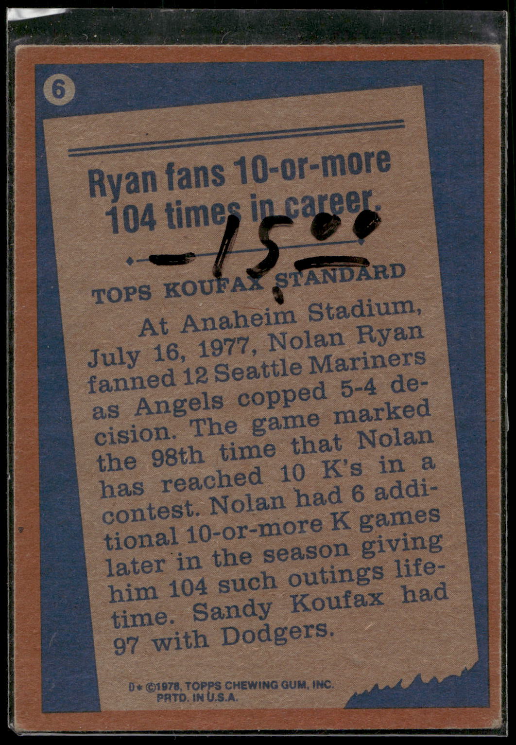 1978 Topps #6 Nolan Ryan
