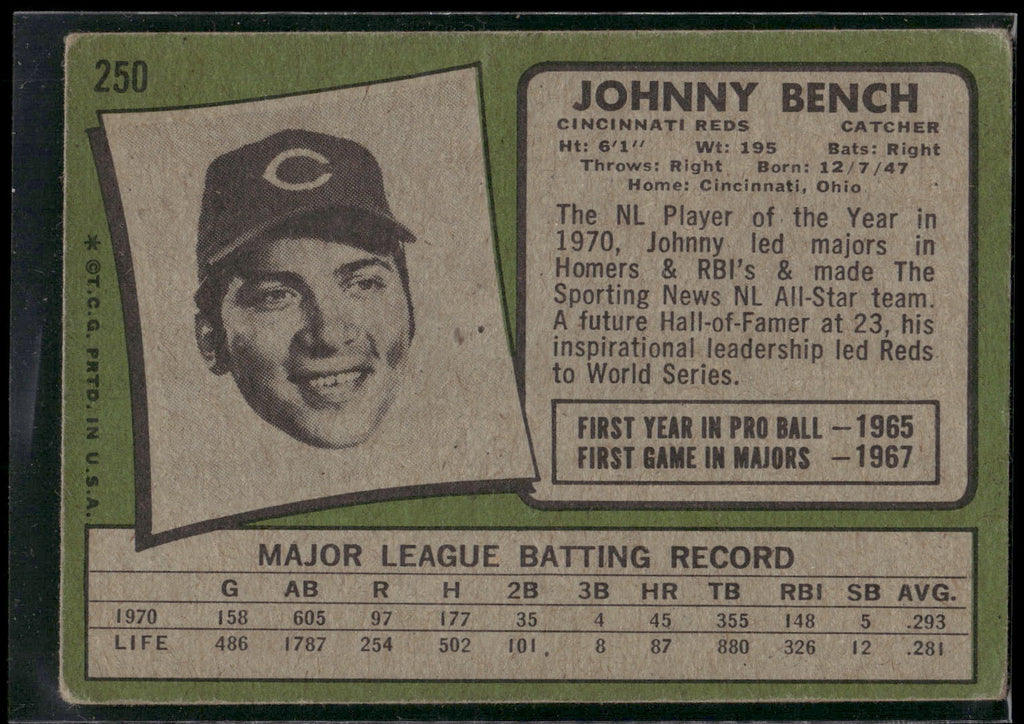 1971 Topps #250 Johnny Bench