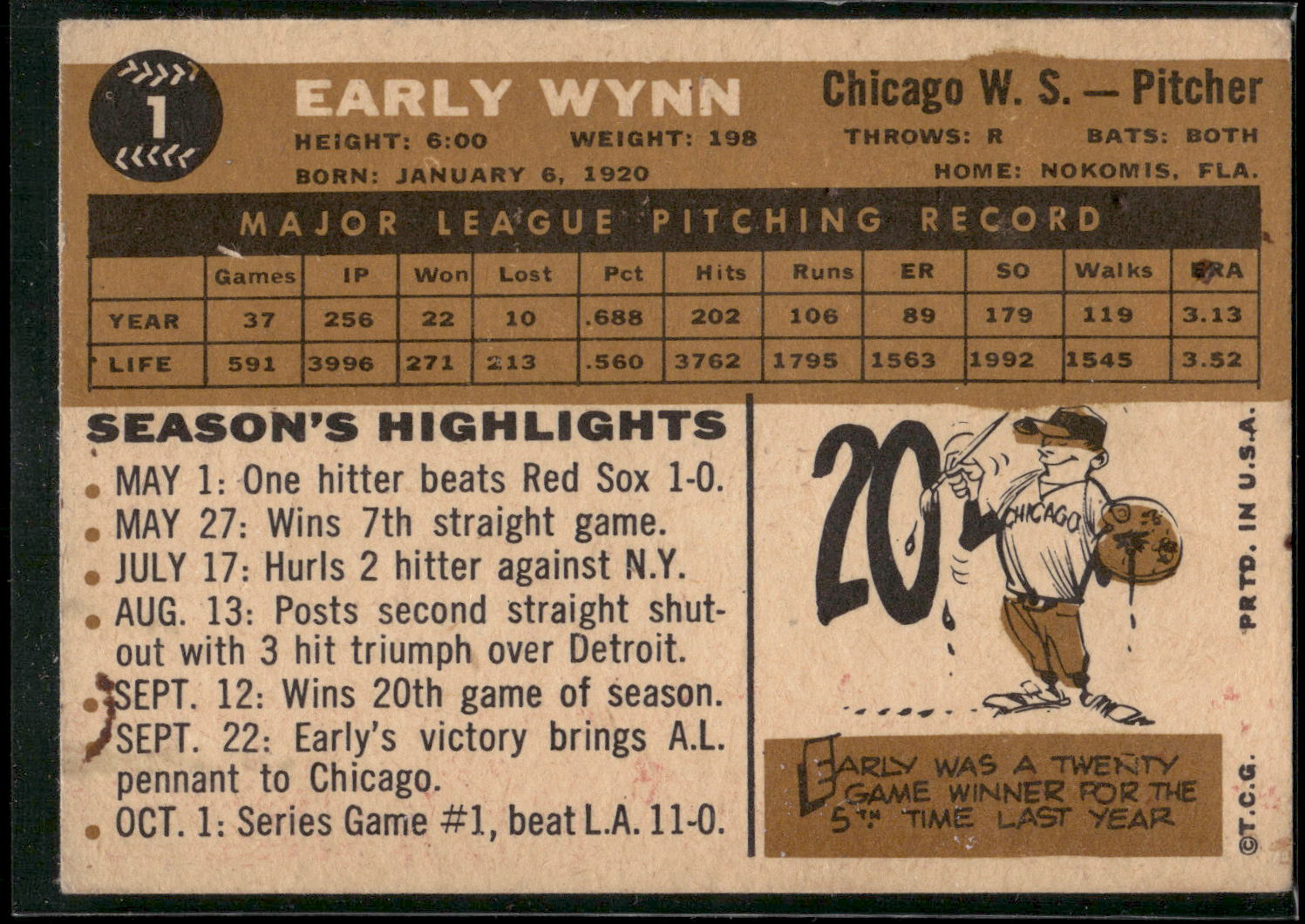 1960 Topps #1 Early Wynn