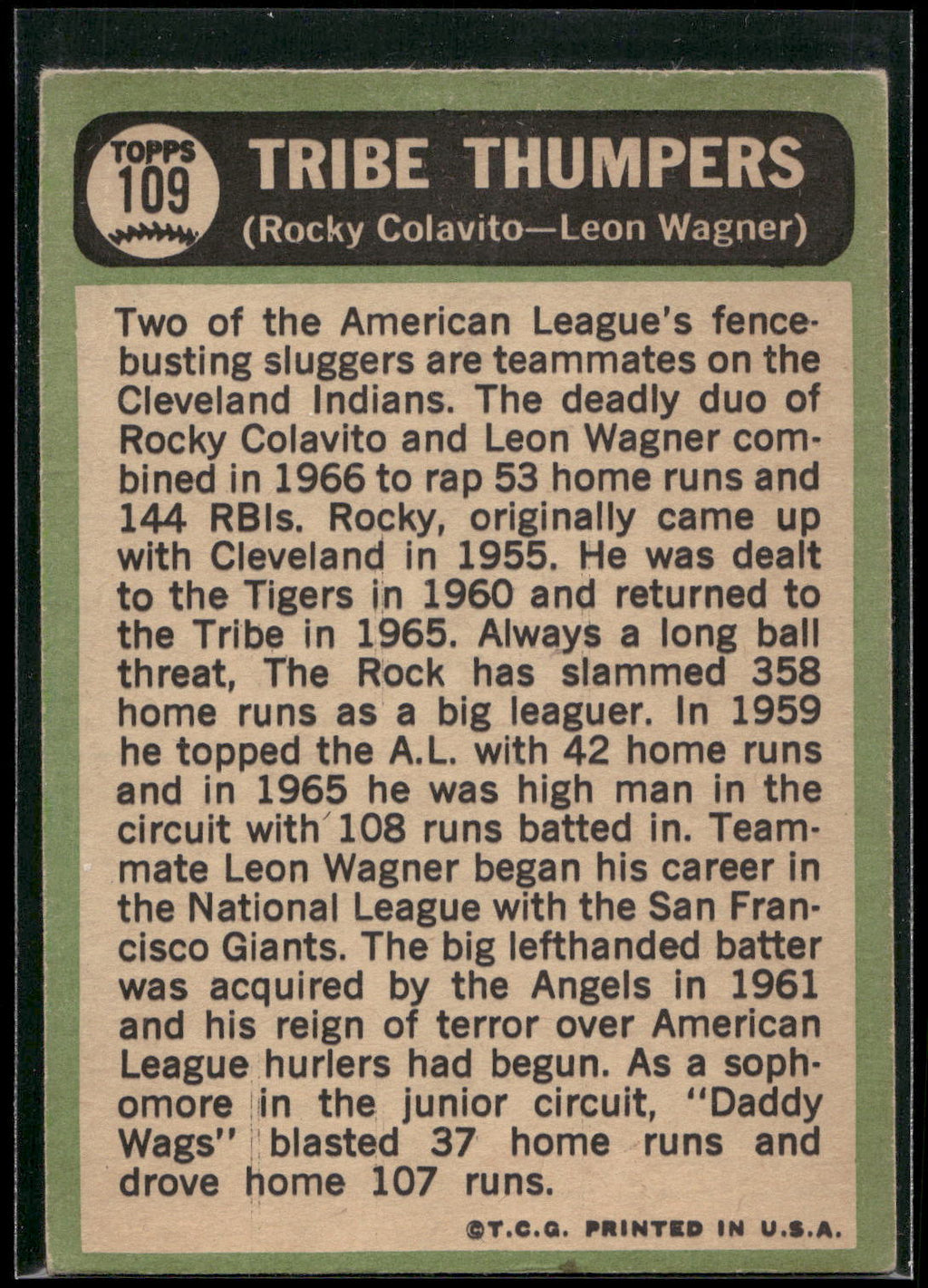 1967 Topps #109 Tribe Thumpers (Rocky Colavito / Leon Wagner)