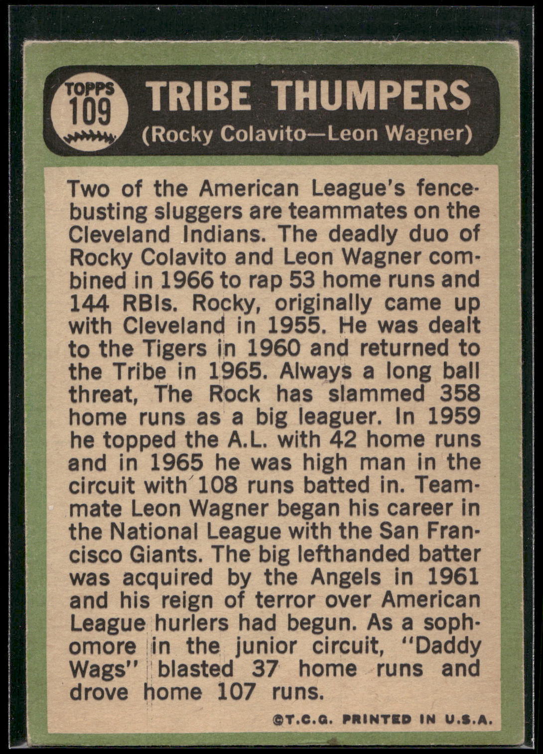 1967 Topps #109 Tribe Thumpers (Rocky Colavito / Leon Wagner)