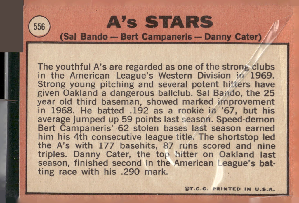 1969 Topps #556 A's Stars (Sal Bando / Bert Campaneris / Danny Cater)
