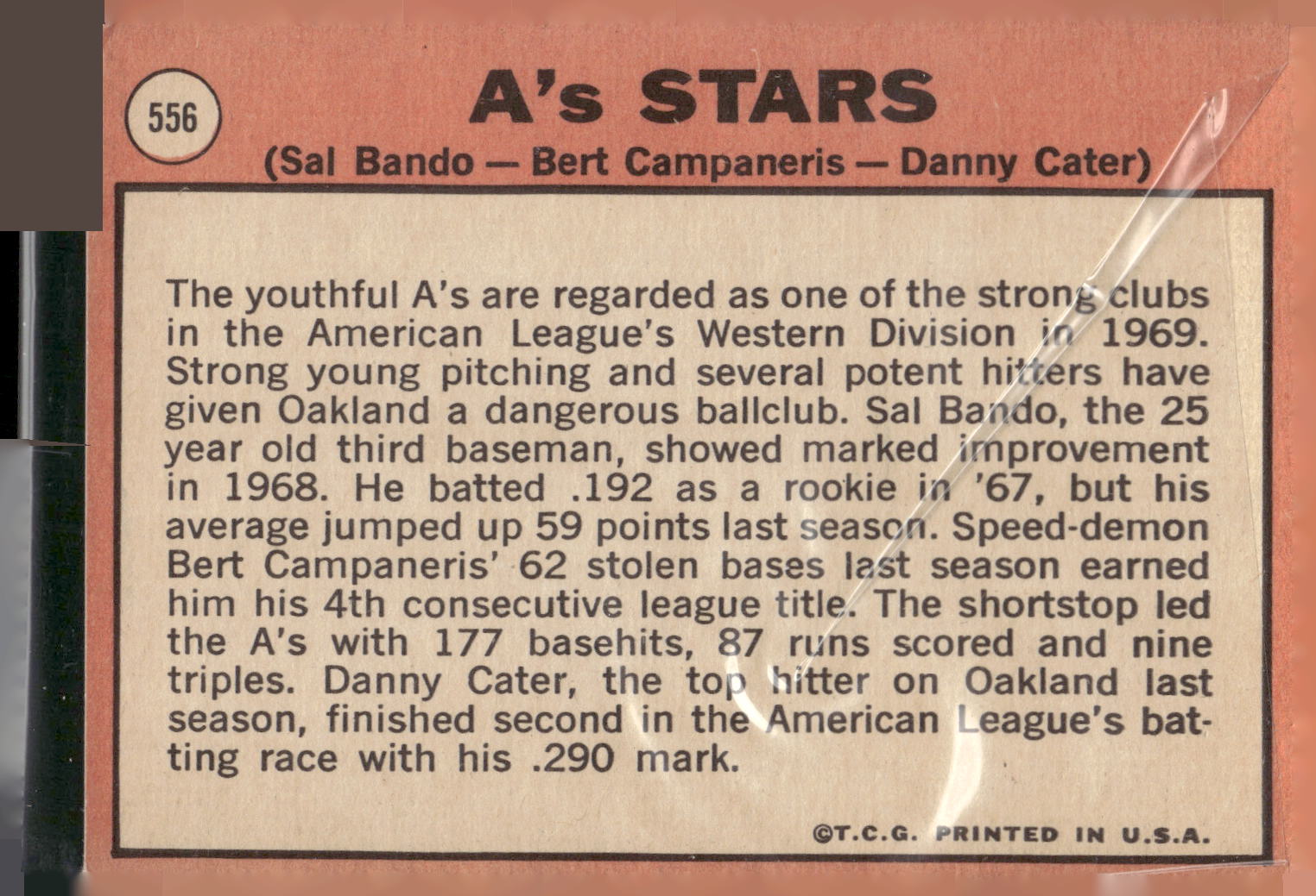 1969 Topps #556 A's Stars (Sal Bando / Bert Campaneris / Danny Cater)