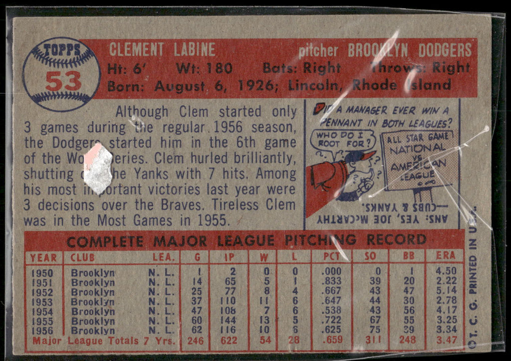 1957 Topps #53 Clem Labine