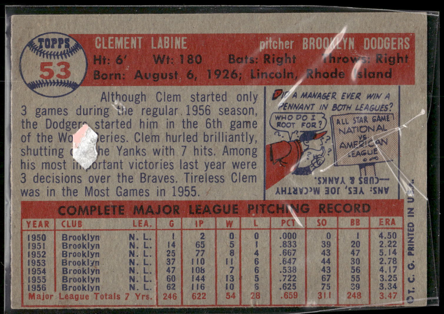 1957 Topps #53 Clem Labine