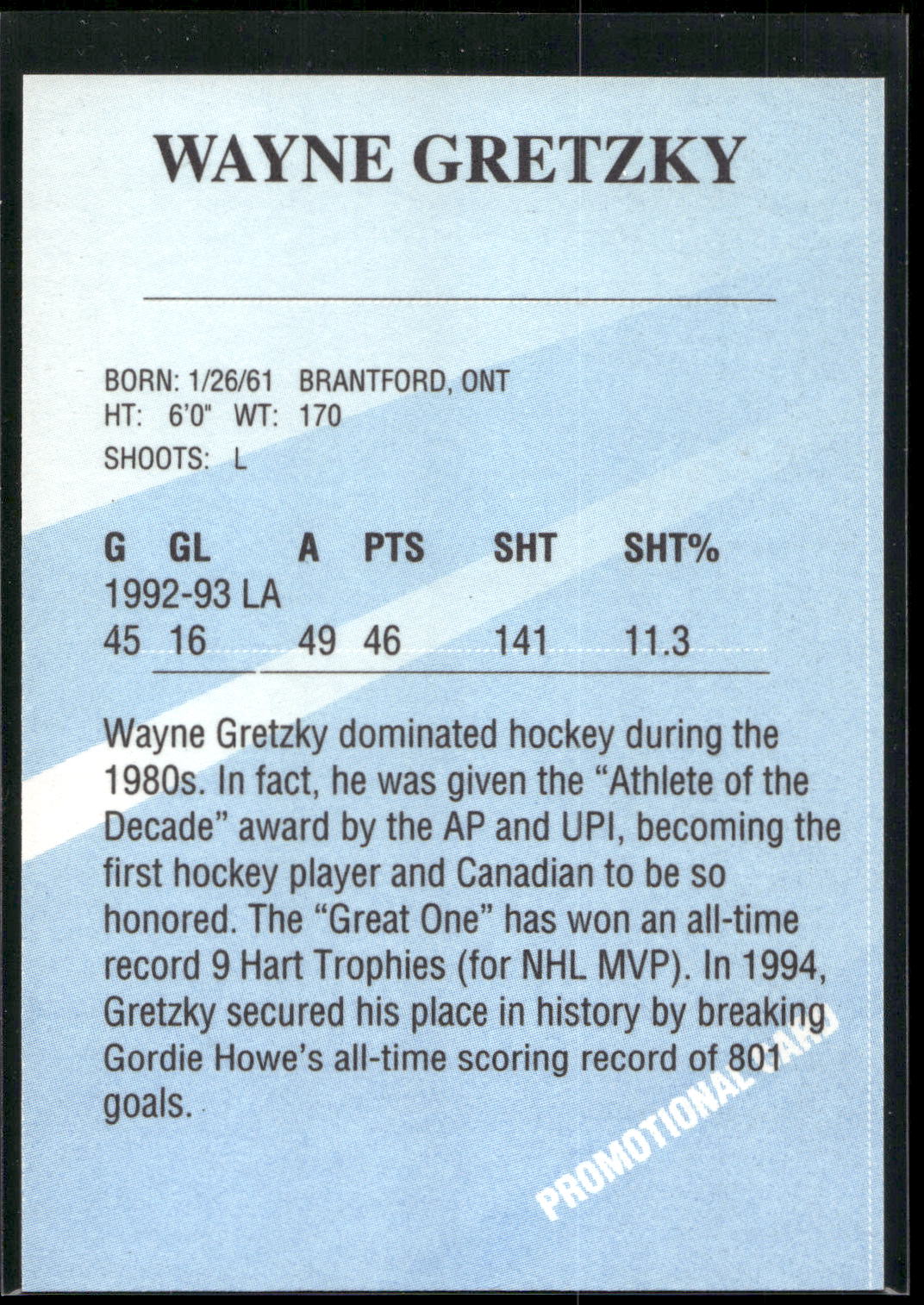 1994 Wayne Gretzky Royal Ice Promo Card Kings #NA Wayne Gretzky