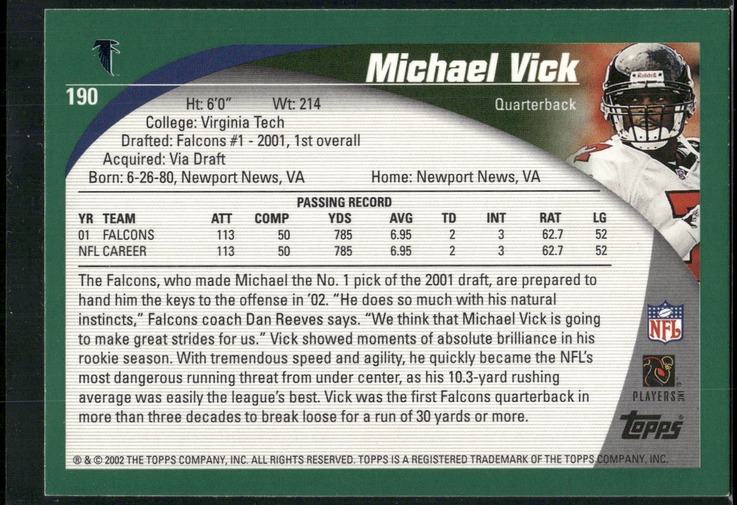 2002 Topps #190 Michael Vick