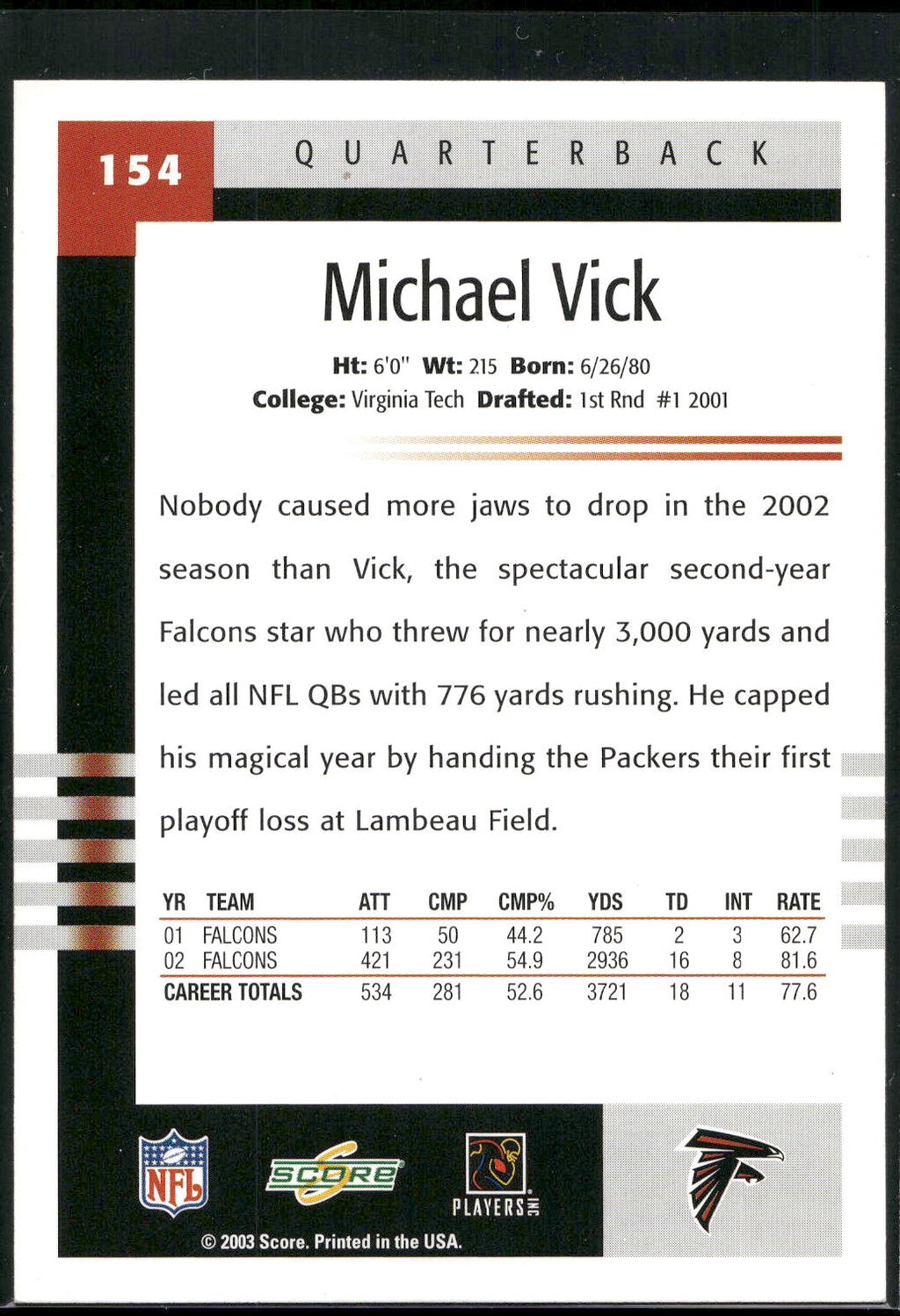 2003 Score #154 Michael Vick