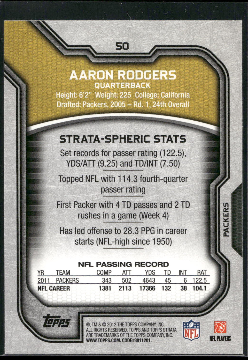 2012 Topps Strata (Retail) #50 Aaron Rodgers
