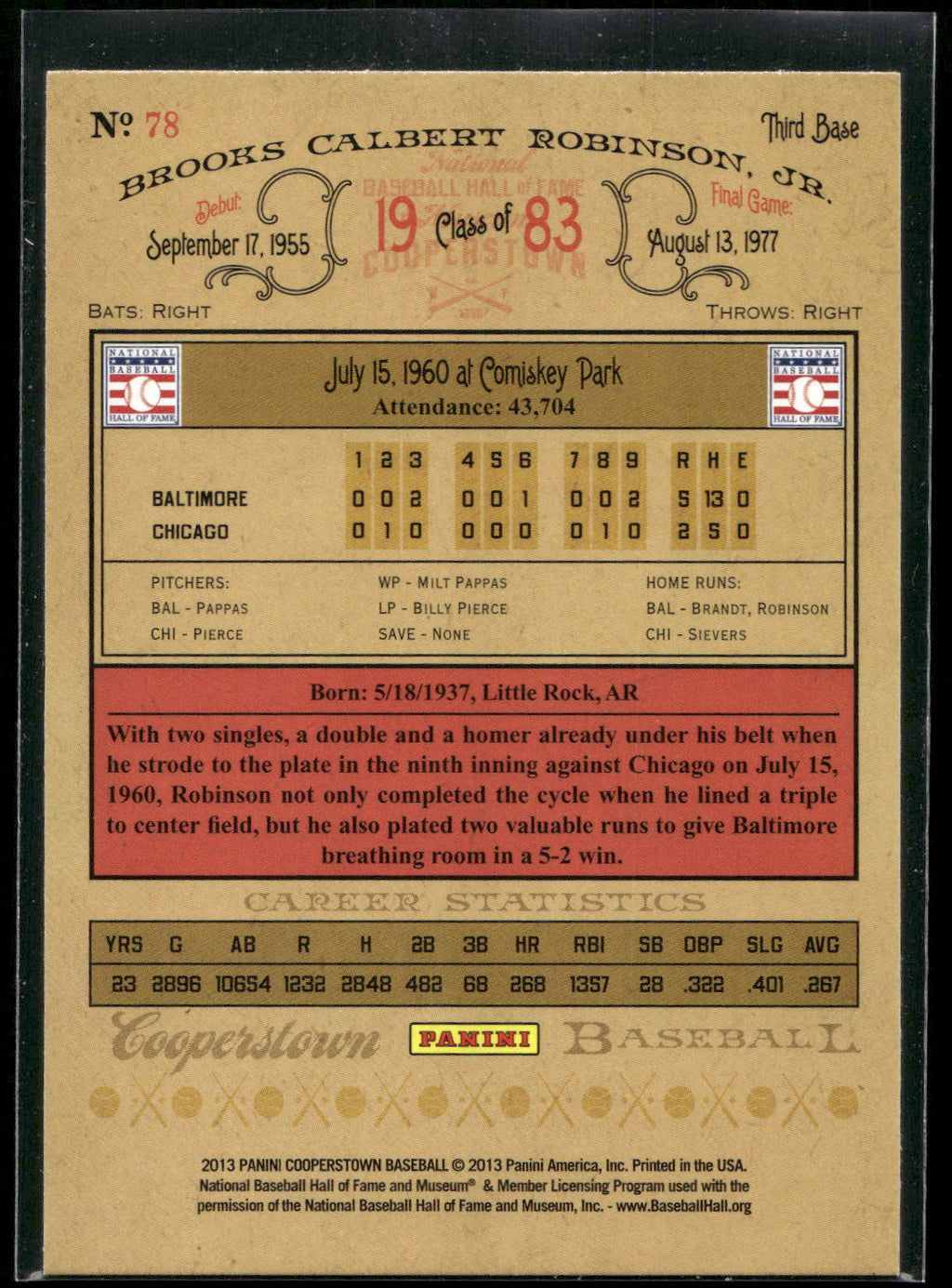 2013 Panini Cooperstown #78 Brooks Robinson