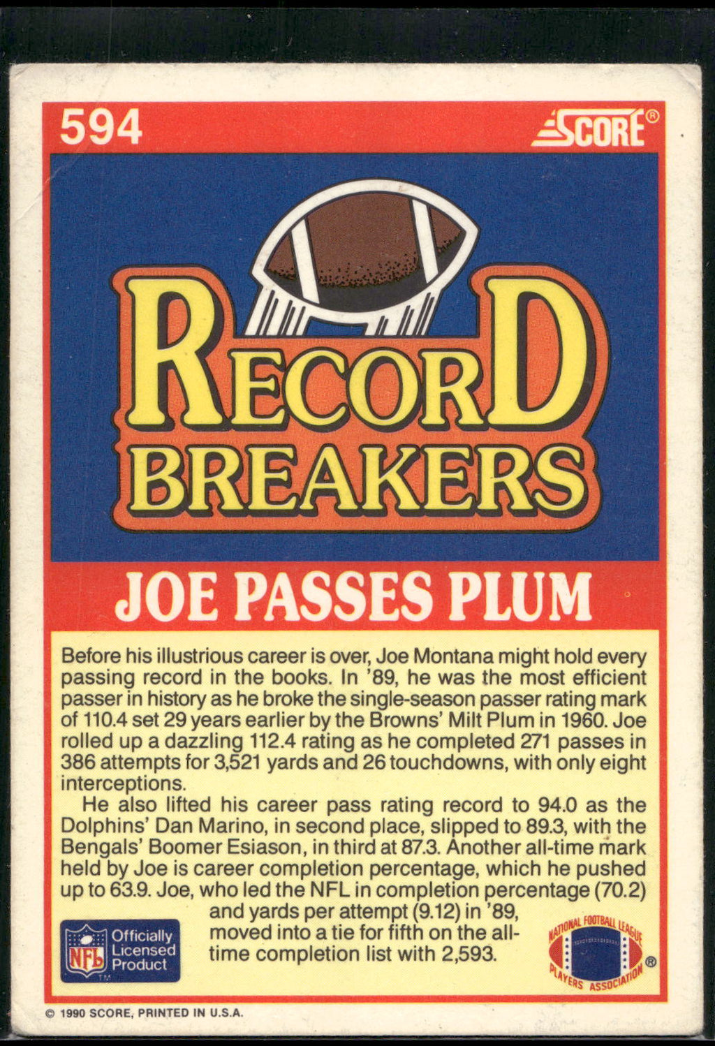 1990 Score #594 Joe Montana