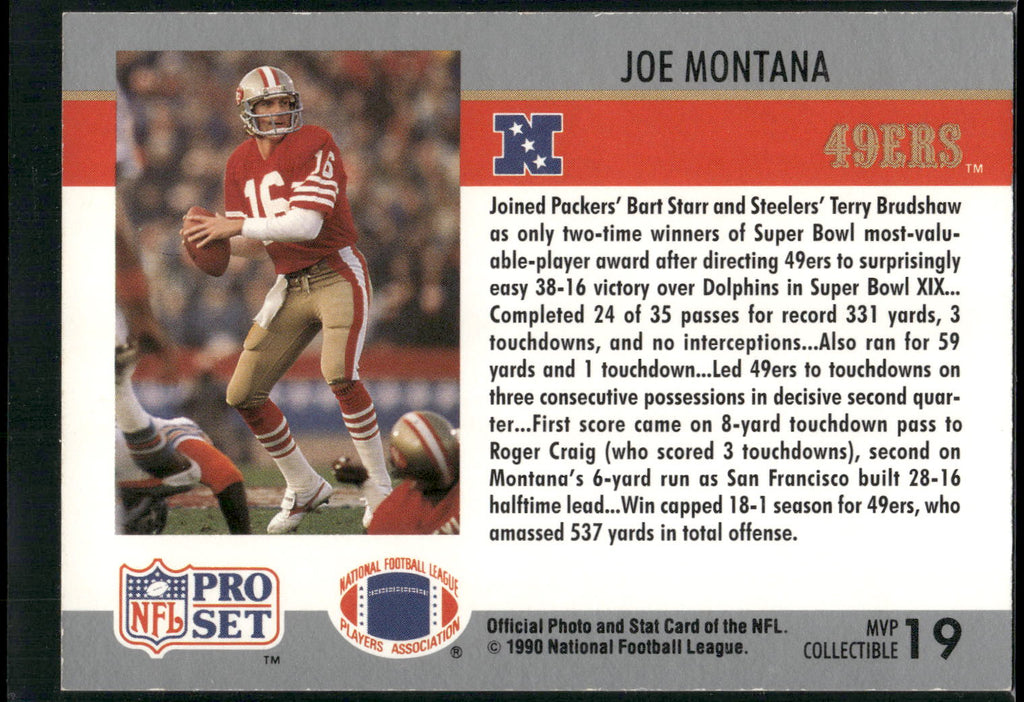 1990 Pro Set #19 Joe Montana Super Bowl MVP Collectibles
