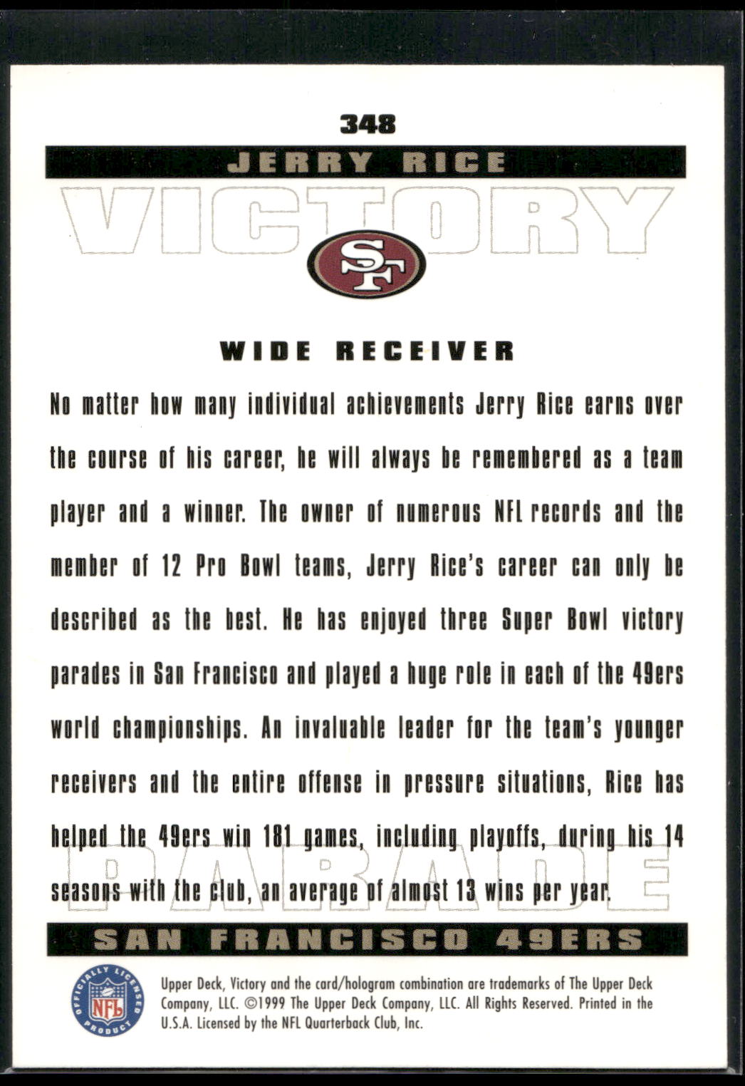 1999 Upper Deck Victory #348 Jerry Rice