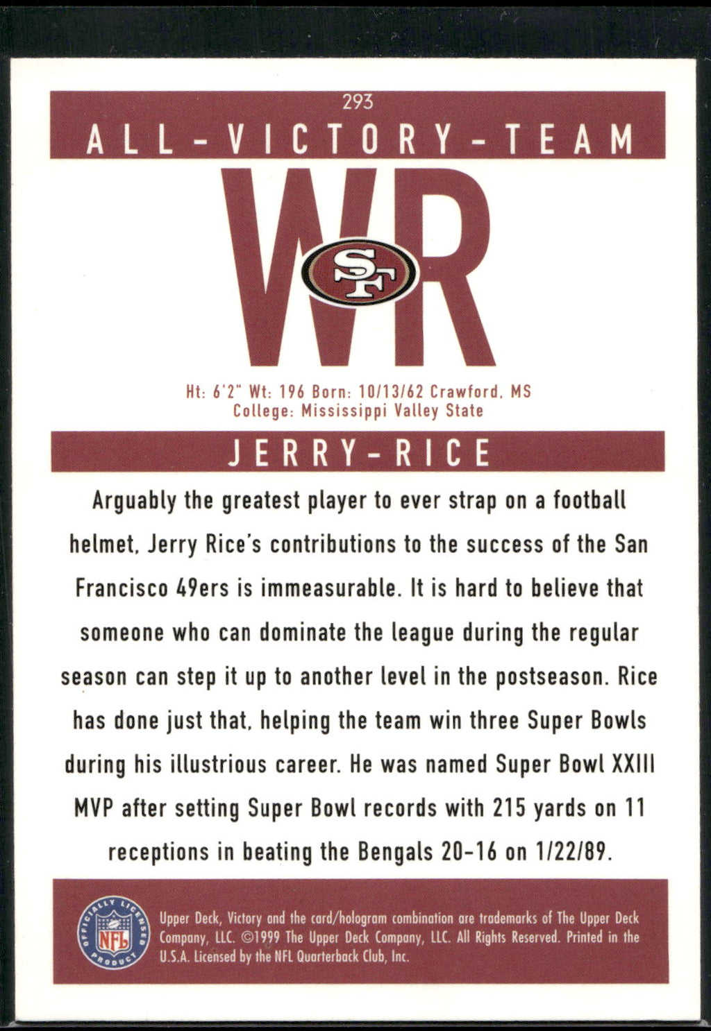 1999 Upper Deck Victory #293 Jerry Rice