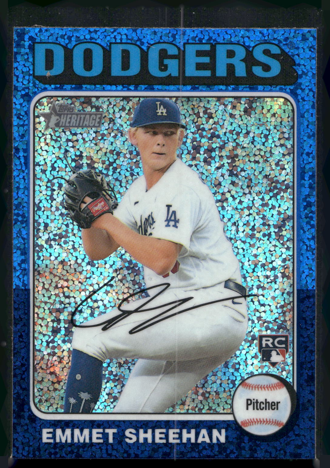2024 Topps Heritage #187 Emmet Sheehan Chrome Blue Sparkle Refractor