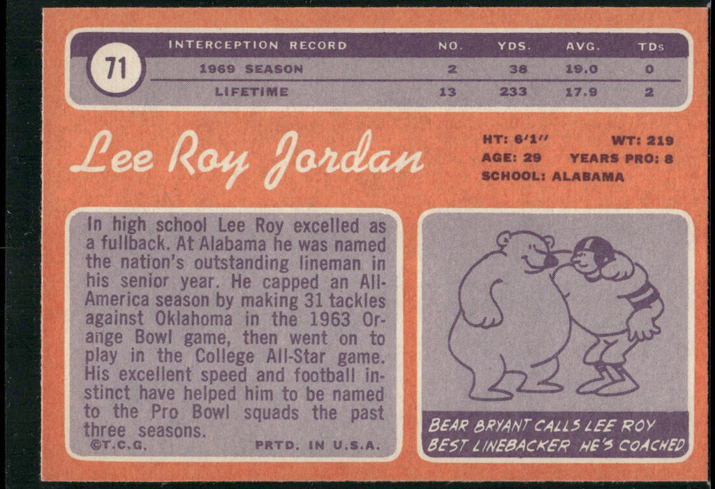 1970 Topps #71 Lee Roy Jordan