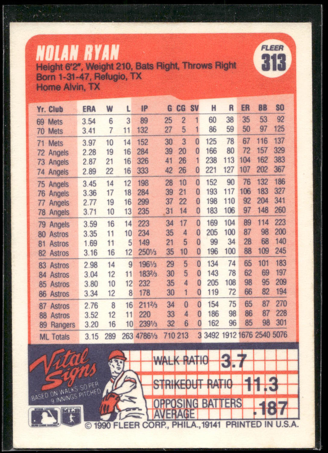1990 Fleer #313 Nolan Ryan