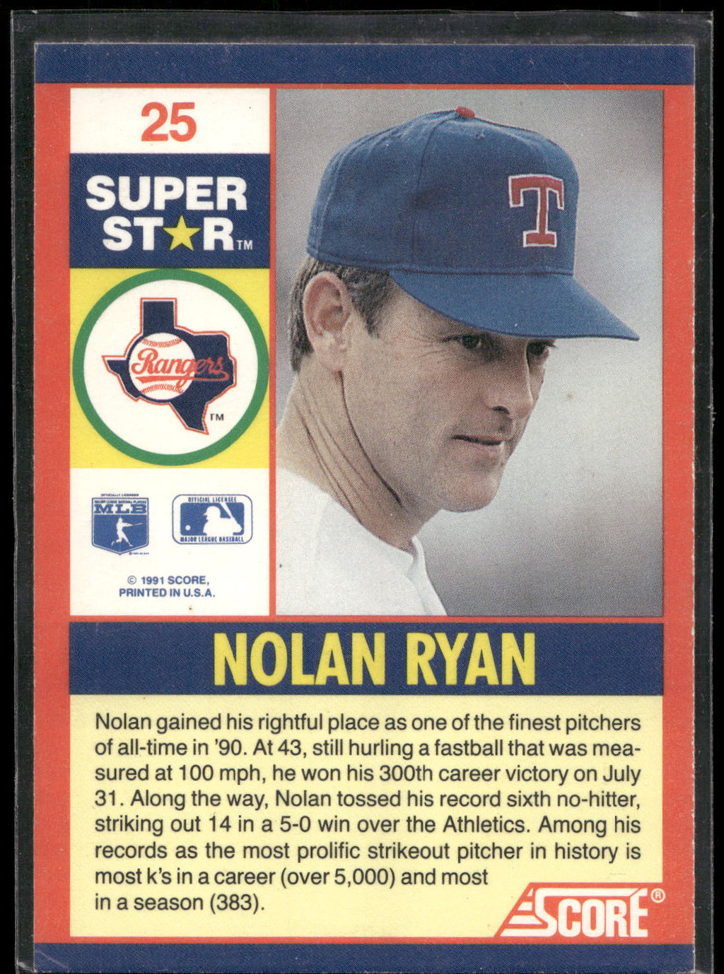 1991 Score 100 Superstars #25 Nolan Ryan
