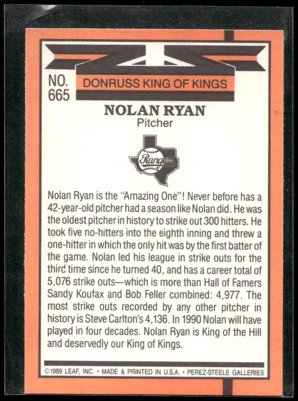 1990 Donruss #665 Nolan Ryan 5000K