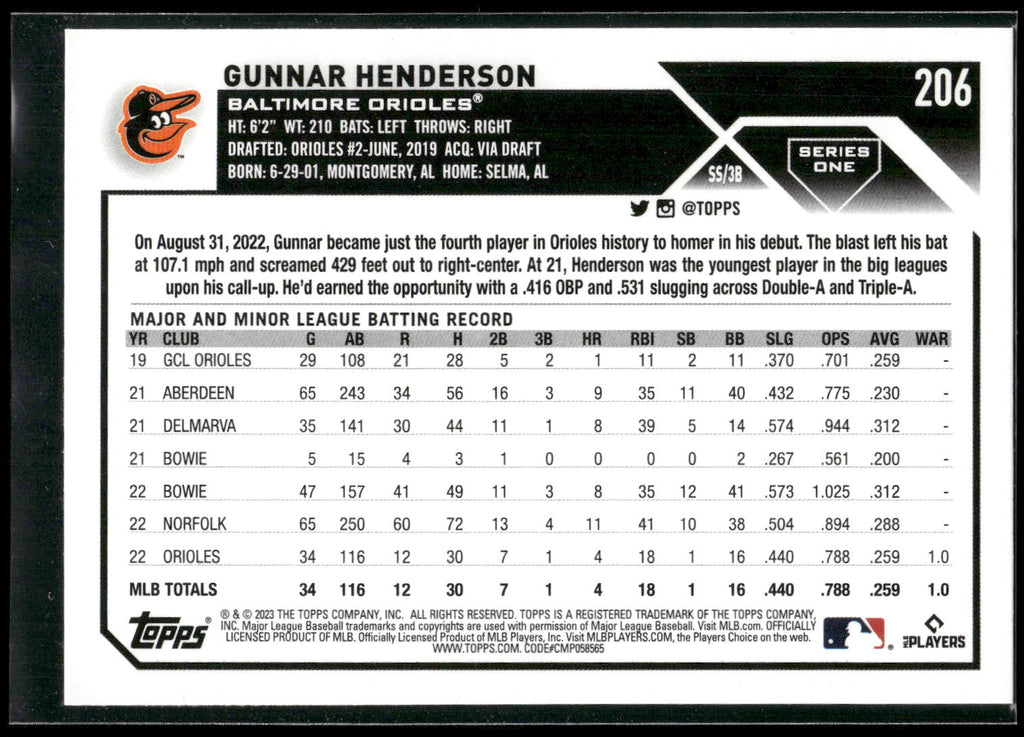 2023 Topps #206 Gunnar Henderson