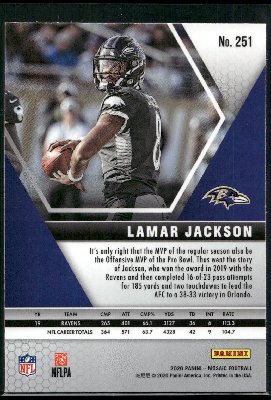 2020 Panini Mosaic #251 Lamar Jackson