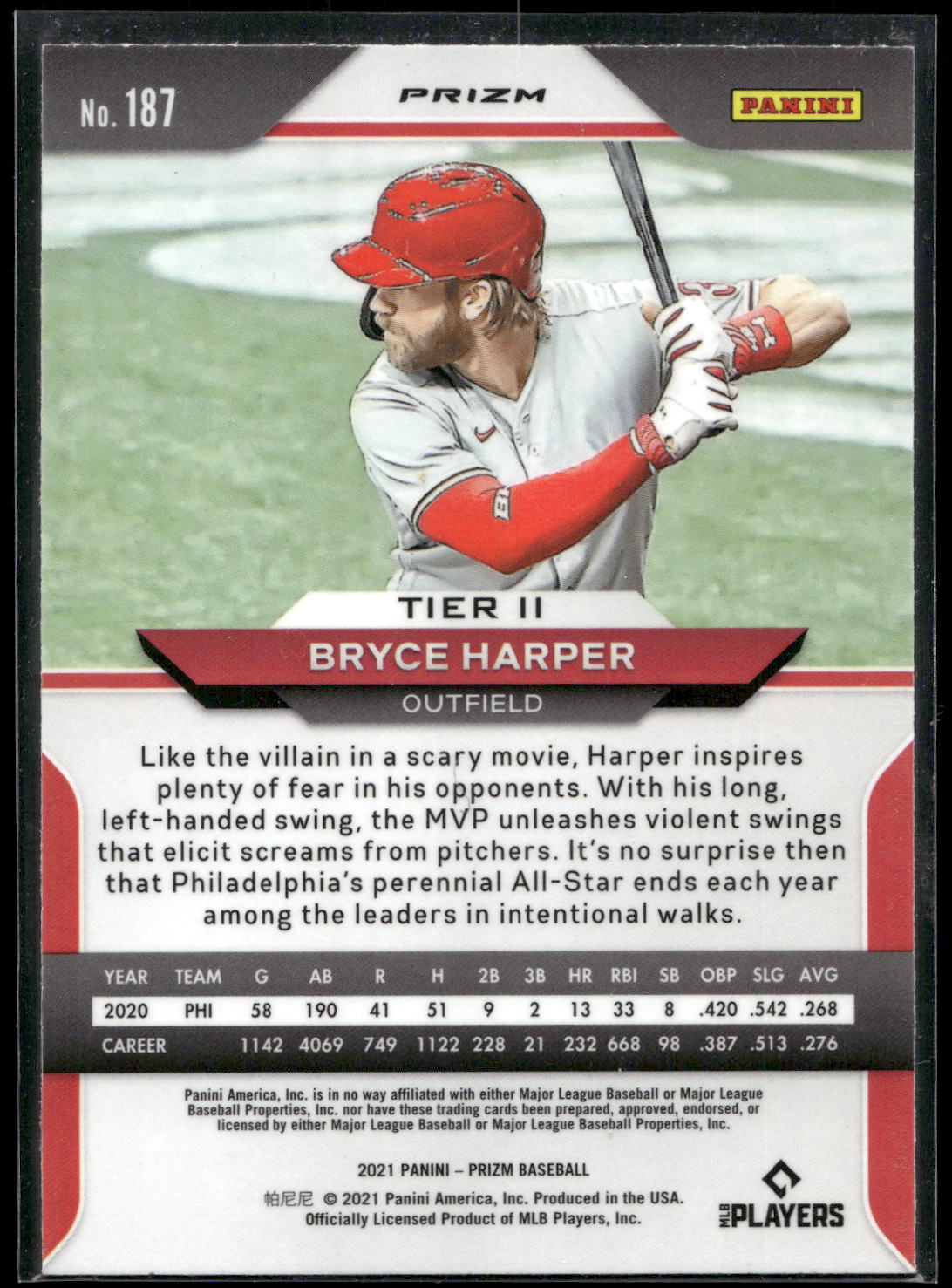 2021 Panini Prizm #187 Bryce Harper Red/White/Blue Prizm